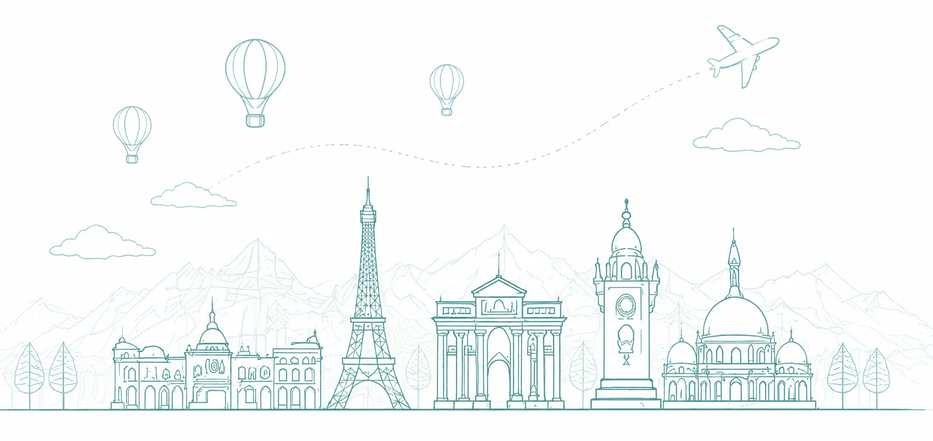 Travel landmarks background illustration